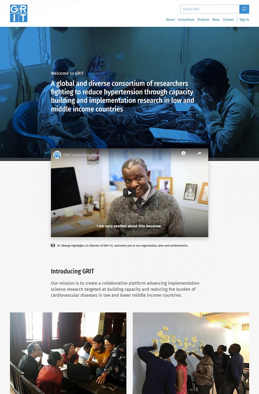 GRIT Consortium capturas de pantalla de diseño web responsive