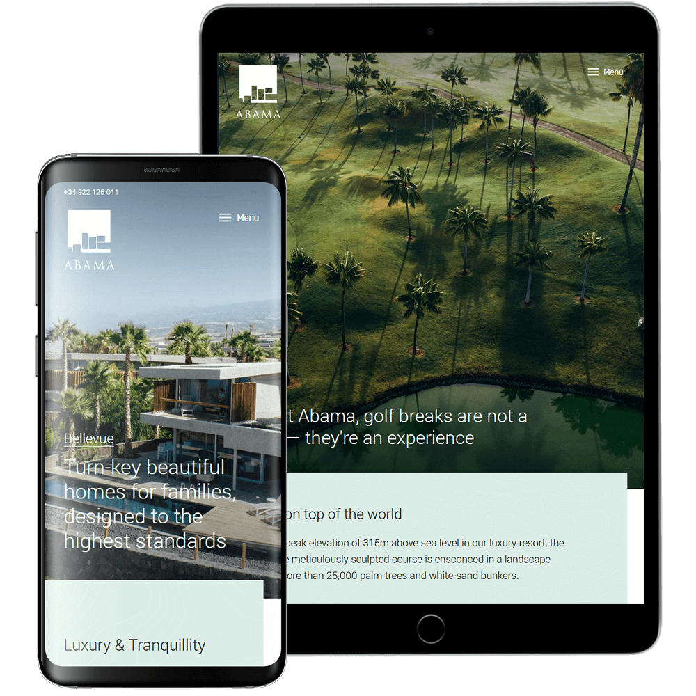 Abama Luxury Residences capturas de pantalla de diseño web responsive