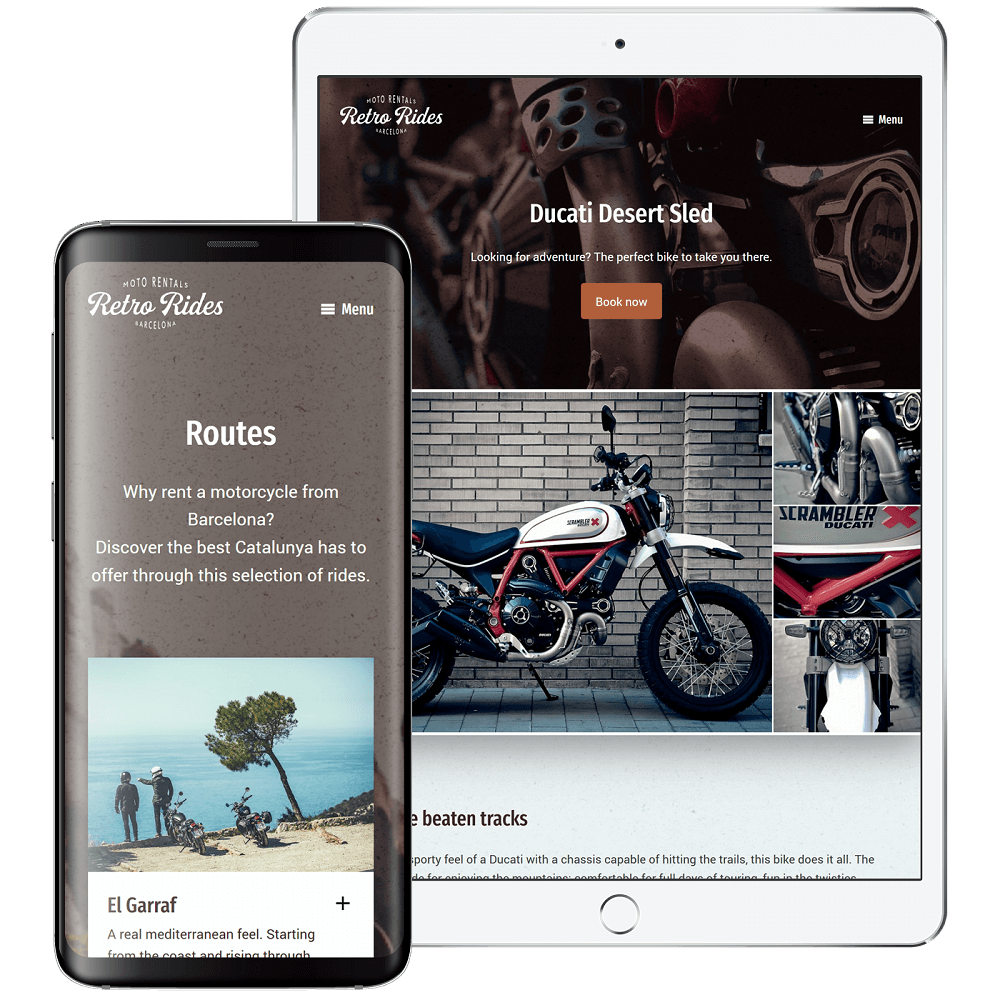 Retro Rides Barcelona capturas de pantalla de diseño web responsive