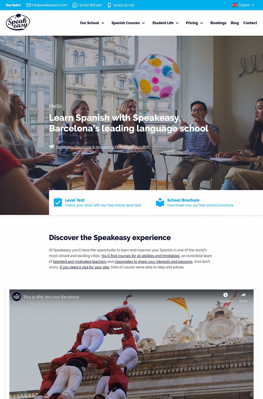 Speakeasy Language School capturas de pantalla de diseño web responsive